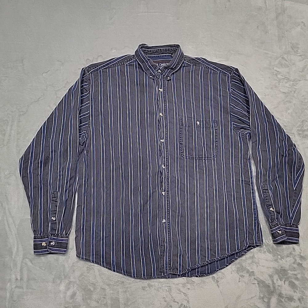 Box Office Shirt Mens XL Blue  Striped Button Down Long Sleeve Cotton Casual 90s